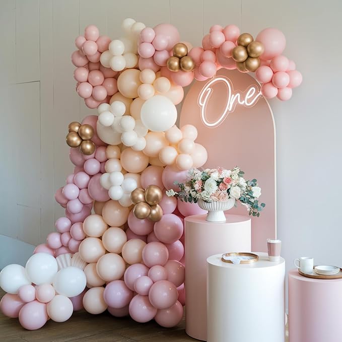 Pink Balloons, 50pcs Pink and White Balloons, Rose Gold Macaron Pearl Latex Party Balloon Confetti Balloon for Girl Woman Valentine Birthday Party Baby Shower Gender Reveal Wedding Decorations