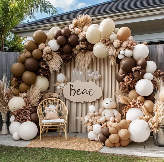 Brown Nude Balloon Arch Kit - Double Stuffed Neutral Blush White Sand Balloon Garland Latex Coffee Tan Cream Color for Baby Shower Birthday Fall Boho Woodland Bear Wedding Thanksgivng Party Decor