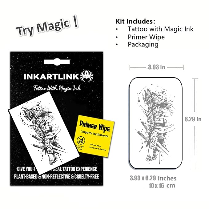 INKARTLINK Semi permanent Tattoos, Temporary Tattoos, Adult Art Designs, Party Favors, Waterproof, Realistic, No Adhesive, No Reflective, Lasts 1-2 Weeks, Extra Large (Double Blade Warrior)