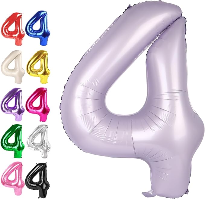 40 Inch Lilac Large Number 4 Balloons, Giant Foil Number Four 14 24 34 40 44 Balloons, Lavender Mylar Big Balloon for Anniversary Graduation Decorations