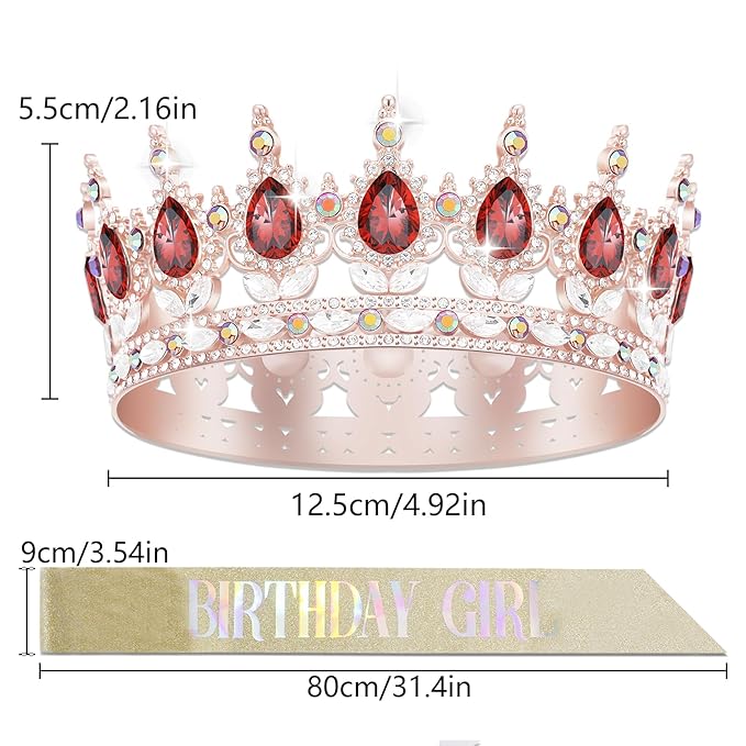 Queen Crown Birthday Crowns for Women, Birthday Girl Sash, Birthday Tiara for Women Set, Princess Rhinestone Birthday Girl Headband Birthday Gifts for Women, Sweet Happy Accessories