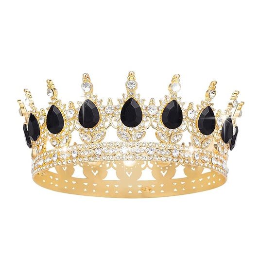 Queen Crown Rhinestone Wedding Crowns and Tiaras for Women Costume Party Hair Accessories Princess Birthday Crown Crystal Bridal Crown (Golden&black Crown)
