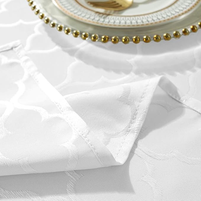 SASTYBALE Jacquard Tablecloth Damask Pattern Table Cloth Spillproof Wrinkle Resistant Oil Proof Polyester Table Cover for Indoor and Outdoor Use (Rectangle/Oblong, 60" x 84" (6-8 Seats), White)
