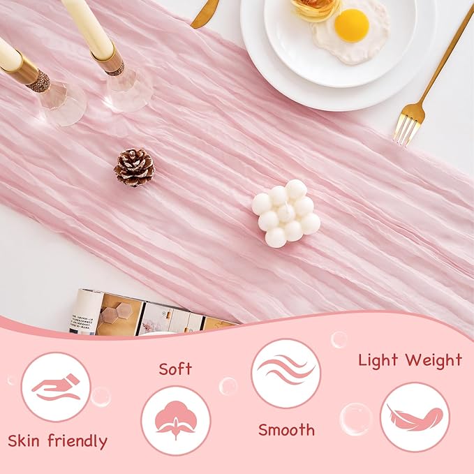 10 Pack Light Pink Table Runner 120 Inch Cheesecloth Table Runner 10FT Boho Gauze Table Runner Long Cheese Cloth Table Runner Semi Sheer Runners for Wedding Bridal Baby Shower Party