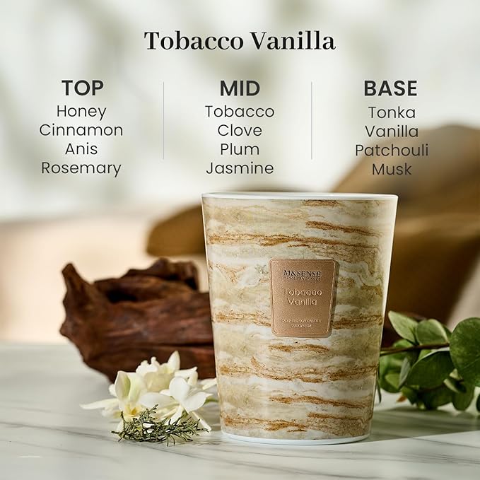 M&SENSE Extra Large Candle 35oz 150H TobaccoVanilla Scented, 3 Wick Highly Scented Jar Candles, XL Large Christmas Gift Candle for Women, Long Lasting Burning for Holiday, Thanksgiving, Christmas