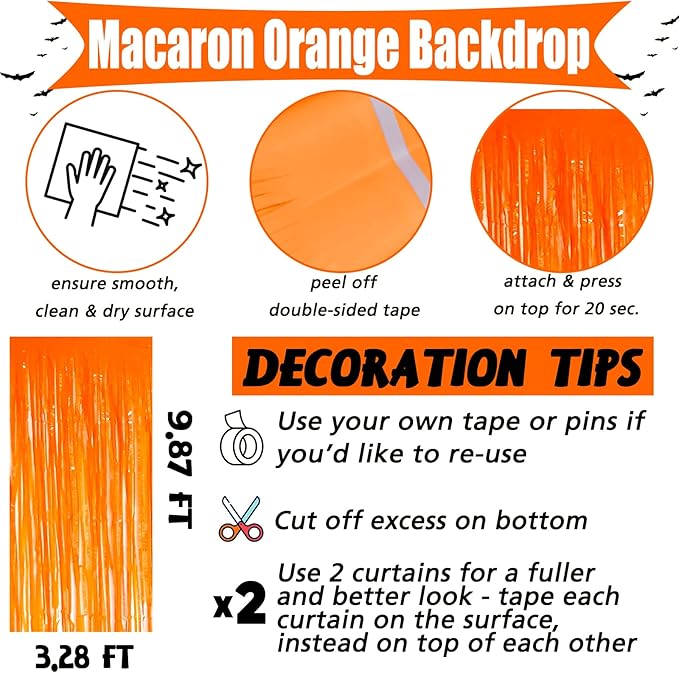 4 Pack Fringe Curtain Backdrop, 3.2Ft x 9.8Ft Macaron Orange Metallic Tinsel Foil Fringe Streamers Background for Photo Booth Birthday Wedding Baby Shower Carnival Easter Mother’s Day Party Decoration
