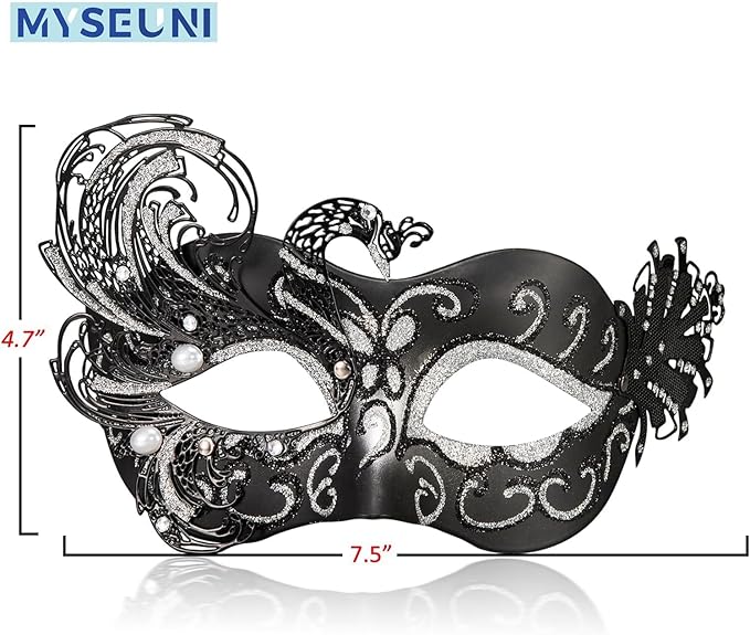2025 New Black and Silver Masquerade Mask for Women - Black Silver Venetian Mask for Masquerade Ball Party, Halloween, Prom, Mardi Gras & Carnivals