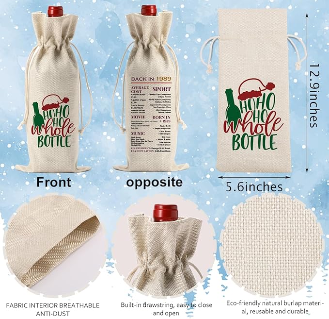 Funny Christmas Wine Bag, Christmas Wine Bags for Wines Bottles Gifts, Merry Xmas New Year Holiday Party Decorations, Ho Ho Ho Whole Bottle Wines Bags
