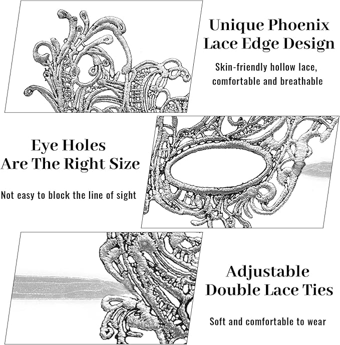Erythem Masquerade Mask for Women, Venetian Lace Masquerade Mask for Halloween Mardi Gras Costume Party, Fit for Adult