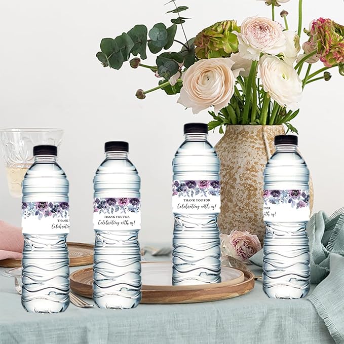 100PCS Wedding Water Bottle Labels Waterproof Greenery Floral Wraps Sticker for Water Bottle Baby Shower Bottle Label for Bridal Shower Party Thanks A12