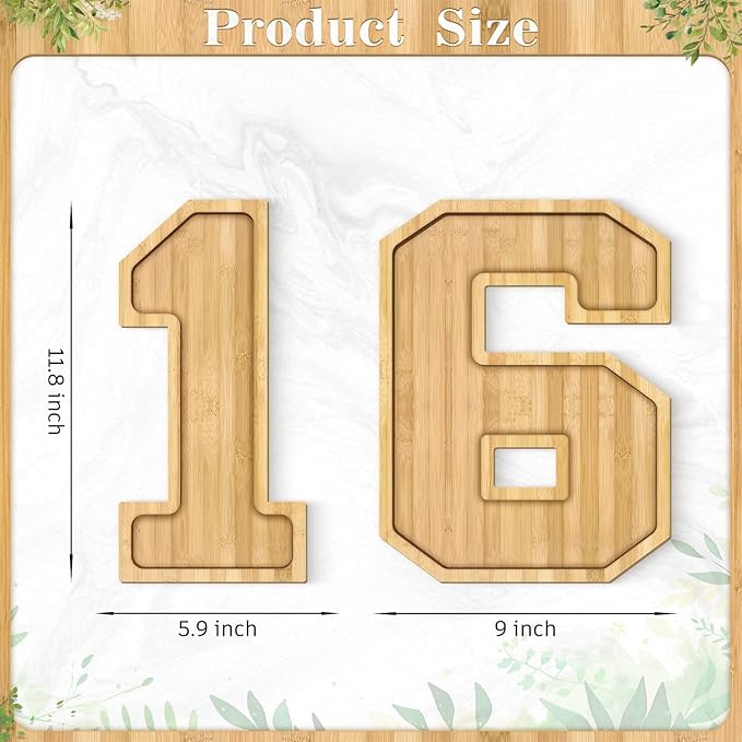 Brainy 16th Birthday Party Supplies Trays Wooden Serving Tray Sweet 16 Wooden Number 16 for Charcuterie Decorative Tray for 16th Birthday Anniversary Party Decorations Chocolate Candy Containe