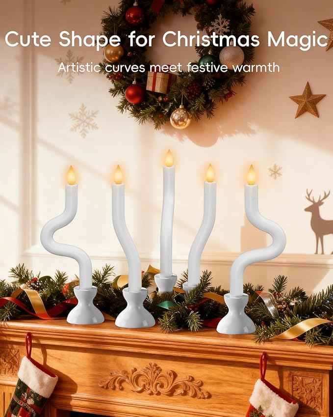 COOLWUFAN Window Candles with Remote Timer, 3 Pcs Flameless Taper Candles Battery Operated with White Holder, Realistic LED Flickering Flame Dripless, Christmas Decorations Indoor for Home Party Fall