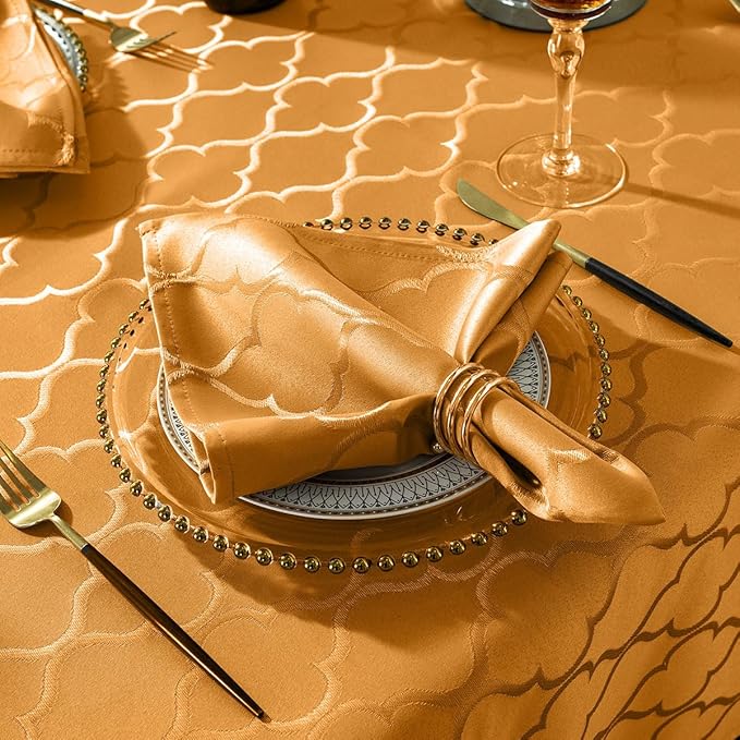 Jacquard Thanksgiving Tablecloth Rectangle Flower Pattern Polyester Table Cloth Spill Proof Wrinkle Resistant Table Cover for Fall, Autumn, Harvest Decor (Rectangle, 60" x 84" (6-8 Seats),Amber)