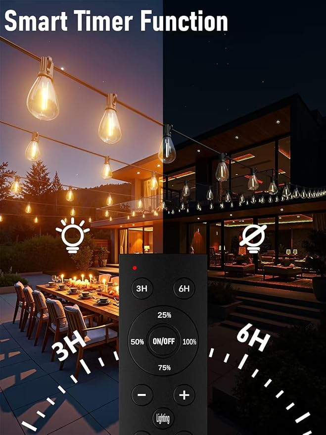luckystyle 200FT LED Outdoor String Lights with Remote, 74+2 Shatterproof Bulbs Waterproof and Dimmable Patio Lights for Porch, Garden, Backyard, Deck, Balcony, 2200K Hanging Lighting