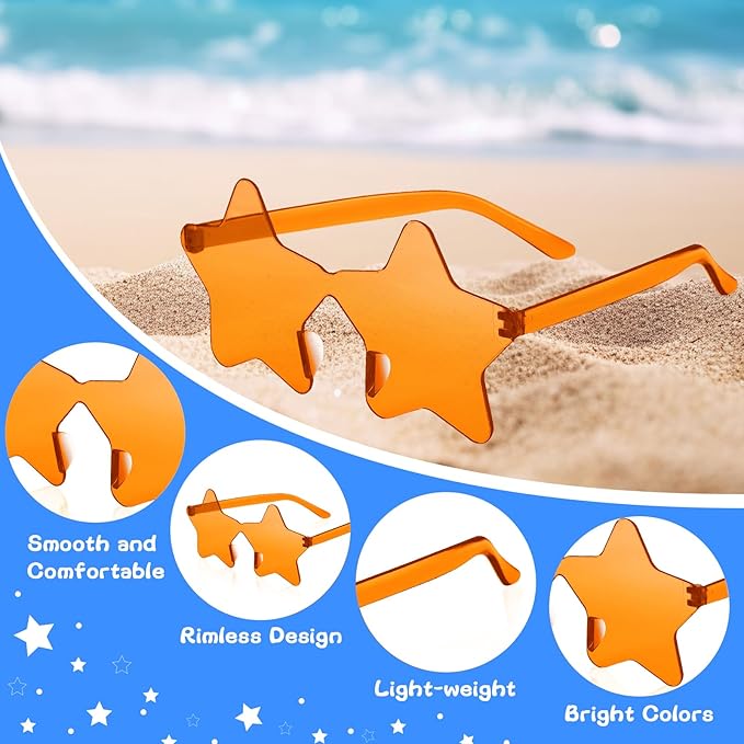PLULON 30 Pairs Star Sunglasses Rimless Star Shape Sunglasses, Colorful Glasses Bulk Bachelorette Party Favors for Birthday Beach Kids Adult