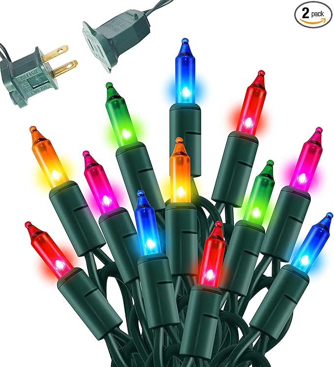 Dazzle Bright Warm White Christmas Mini String Lights, 150 Incandescent Lights, Waterproof Christmas Decorations for Indoor Outdoor Garden Yard Decor (Multi-Colored, 2 x 150 Count)