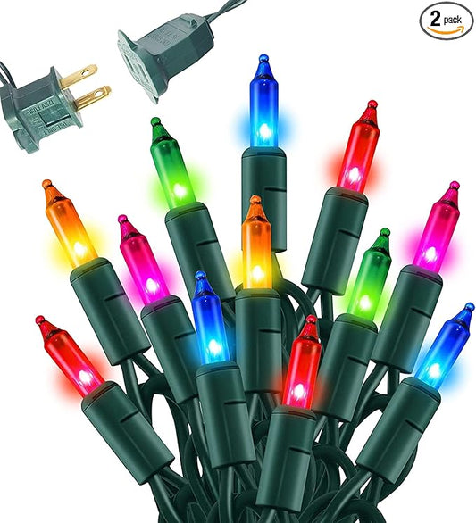 Dazzle Bright Warm White Christmas Mini String Lights, 150 Incandescent Lights, Waterproof Christmas Decorations for Indoor Outdoor Garden Yard Decor (Multi-Colored, 2 x 150 Count)