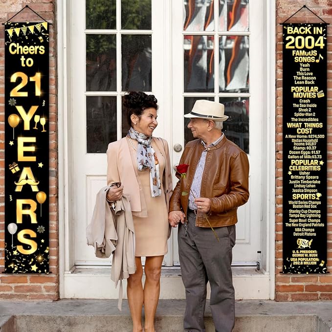 21st Birthday Party Anniversary Decorations Cheers to 21 Years Banner Party Decorations Welcome Porch Sign for Years Birthday Supplies (21st-2004)