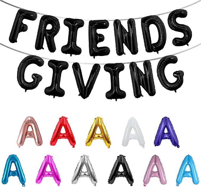 BALLOON VIBE Friendsgiving 2025 Balloons Banner - 16” Foil Balloons Kit for Happy Friendsgiving Party Decorations & Photo Props - Includes Straws, Ribbon & Adhesive Dots