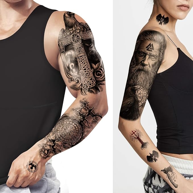 77 Sheets Temporary Tattoo for Women Men, 17 Sheets Half Arm Black Scary Lion Wolf Tiger Skull Skeleton Fake Tattoos, 60 Sheets Ealge Tribal Tiny for Adult Kids Body Tattoos Stickers Realistic
