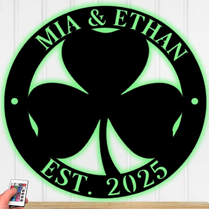 Custom St. Patrick’s Day Metal Shamrock Sign – Personalized Irish Lucky Wreath for Front Door, LED Wall Art, Festive Home & Party Decoration Gifts for Family Lover Patrick’s Day