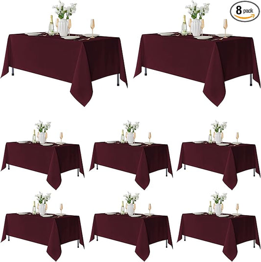 Fitable 8 Pack Rectangle Tablecloths: Stain Resistant Wrinkle Free Fabric Table Clothes, Washable Reusable Polyester Table Covers for Wedding Party Birthday Banquet Reception(Burgundy, 60x102 Inch)