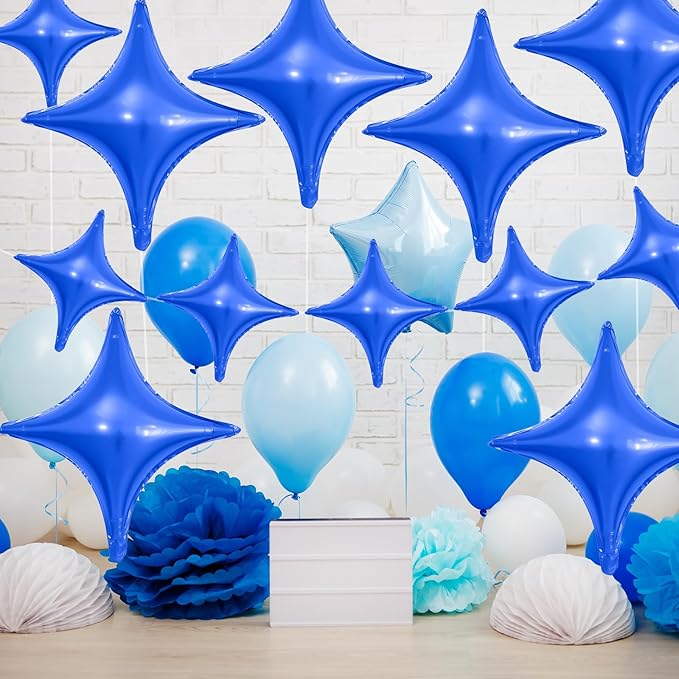 Blue Star Balloons,12Pcs Four Angle Star Foil Balloons,26Inch and 10Inch Dark Blue Quadrangle Helium Balloon for Birthday Anniversary Baby Shower Wedding Party Decorations