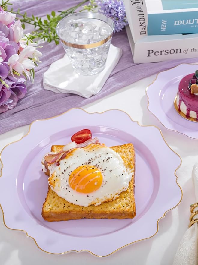 WDF 175Pcs Purple Plates Disposable - Lavender Plastic Plates 25guest Plastic Dinnerware Ideal for Birthday Party/Wedding/Spring/Picnic
