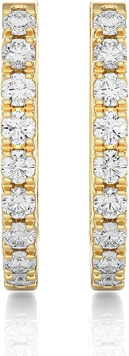 1/5 to 3/4 Carat Diamond Huggie Hoop Earrings for Women in 14k White or Yellow Gold (F-G, SI2-I1, cttw) with Hinge and Notched Post by Privosa Fine Jewelry