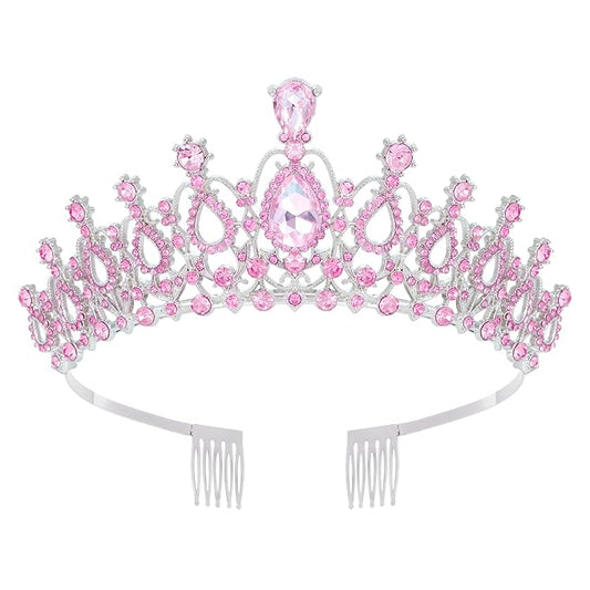 Schmoopy Tiara Crown for Women, Crystal Tiara for Bridal Prom Queen Birthday Birthday Party (B-Pink)