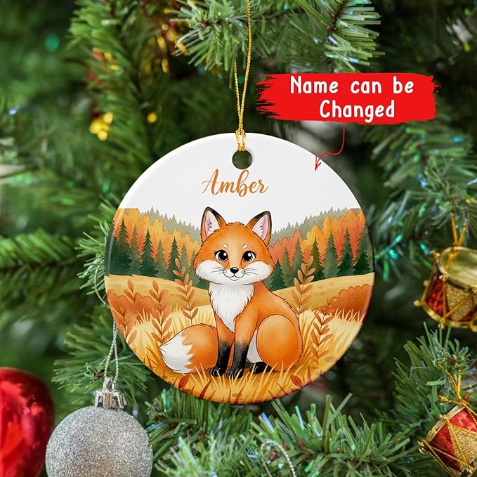 Customized Name Fox Lover Ornament, Fox Ceramic Ornament Xmas 2025, Merry Christmas Keepsake Gift for Son Daughter Kids Children, Personalized Cute Animal Ceramic Ornaments, Animal Themed Decoration