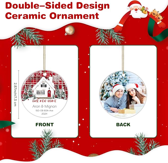 Custom Ceramic Christmas Ornaments with Photo Text - Personalized New Home Christmas Hanging Decorations Decorations