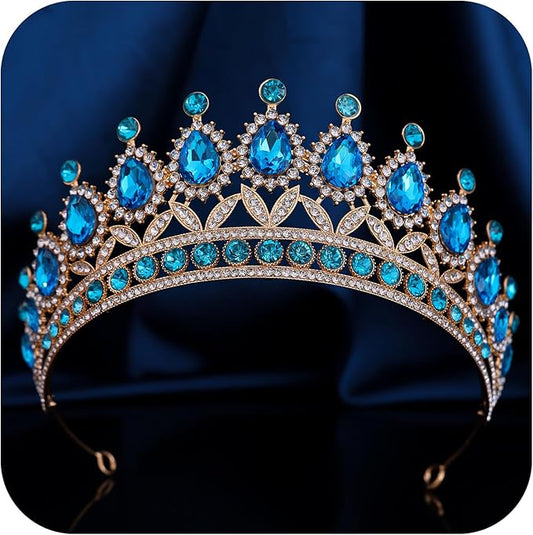 FORSEVEN Crystal Tiaras and Crowns for Women - Wedding and Birthday Party Princess Crown Hair Accessories - Bride Rhinestone Headband Halloween Decorations Hairband