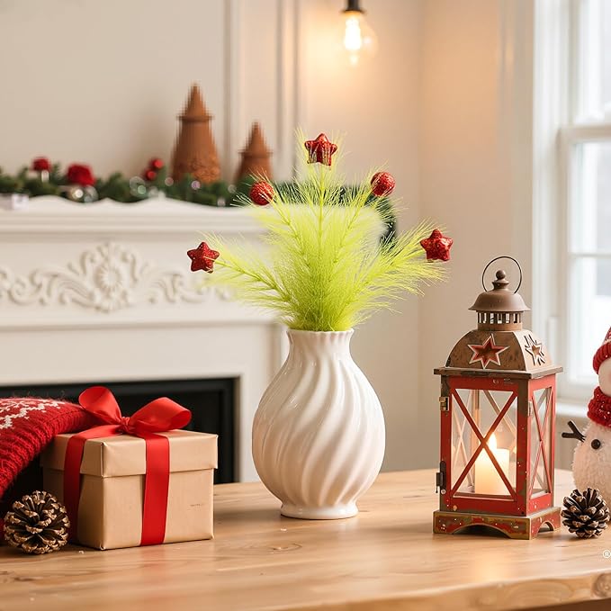 24 Pcs Christmas Tree Topper, 16 Inch Faux Pampas Grass with Ball/Star/Cap/Boot for Christmas Tree Decorations, Christmas Home Wreath Craft Decoration Supplies