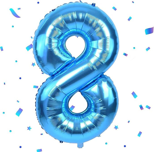 40 inch Blue Number Balloon Giant Foil Helium Balloons Blue Number 8 Balloon for 8th Birthday Party Decorations