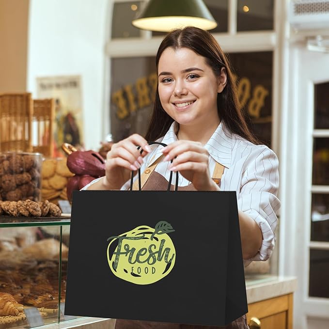 MESHA Gift Paper Bags 6000 PACK 16x6x12 Black Large Shopping Kraft Bags Bulk with Handles Reusable for Business,Grocery,Birthday,Wedding,Kids Party,Favors