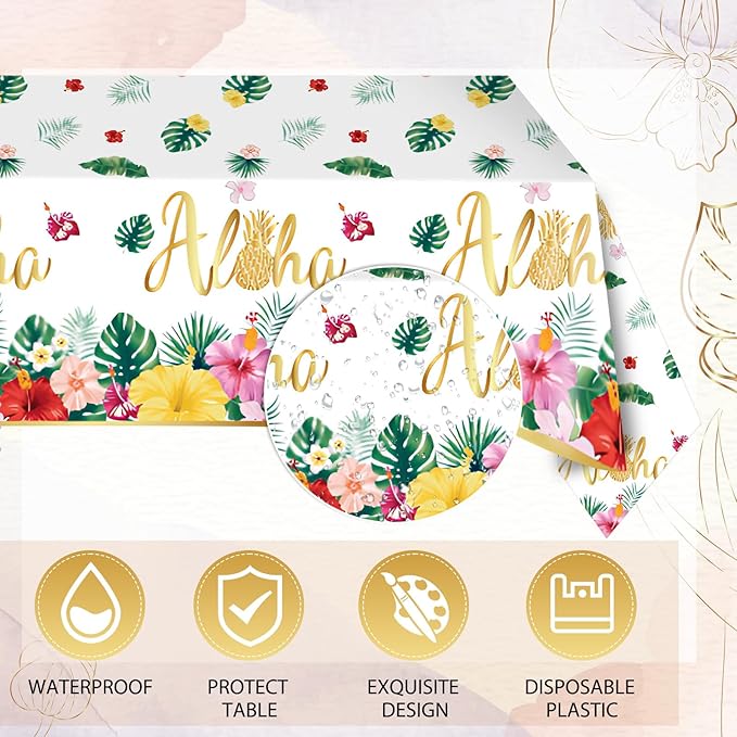 Aloha Hawaiian Party Decorations,Tropical Luau Party Supplies Kit for 20 Guests with Paper Plates,Napkins,Tropical Palm Leaves Disposable Tablecloth | BBQs & Summer Beach Kids Birthday Cocktail Party