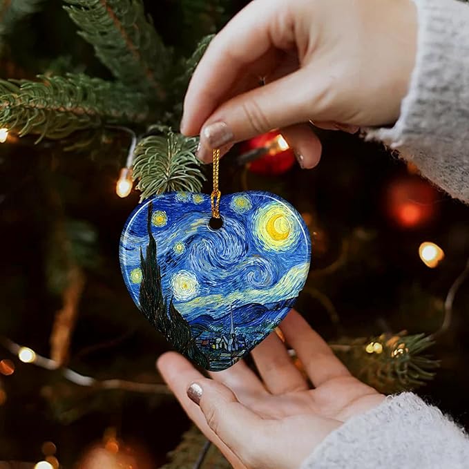 Christmas Tree Ornaments, Heart-Shaped Starry Night Art Ornament - Van Gogh Style Christmas Decoration - Classic Art Christmas Tree Ornament 2025.
