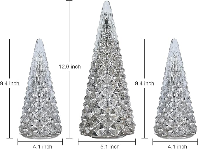 Christmas Decorations Indoor, YEAHOME Set of 3 Pre-lit Gold Glass Christmas Tree for Home Decor, Christmas Table Decorations Lighted Xmas Tree with Timer for Living Room Mantel Tabletop Party