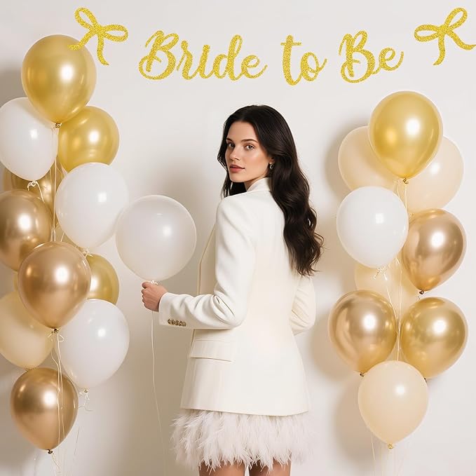 Bride to Be Banner, Gold Bride to Be with Bow Glitter Bachelorette Bridal Party Banner BRIDE TO BE Sign for Gold Bachelorette Bridal Shower Wedding Engagement Hen Party Decorations
