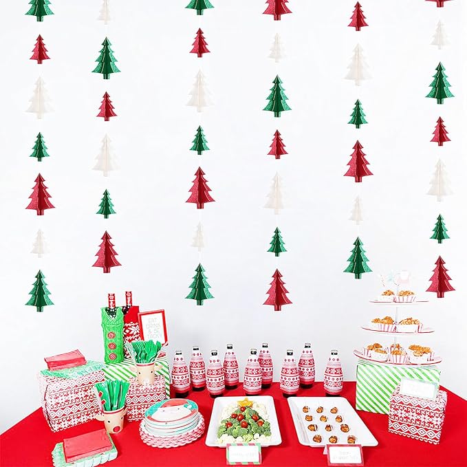Green-White Red Christmas-Tree Party-Decorations Garland - 25 Ft Hanging Paper Streamers Banner,Birthday Wedding Baby Bridal Shower Bachelorette Decor Ouruola