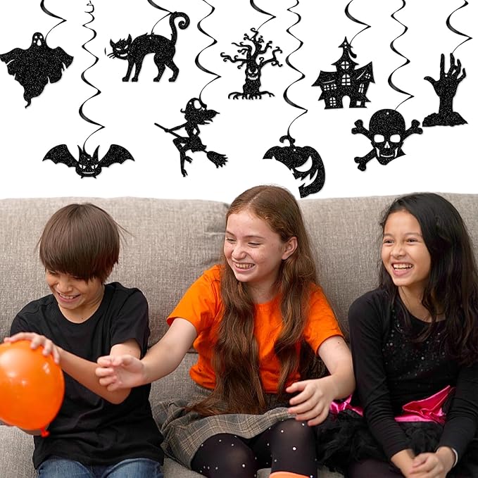 Halloween Vintage-Ghost Black Party-Decorations Supplies - 11pcs Happy Banner,Outdoor Bat Witch Streamers Garland,Spooky Home Hanging Swirl,Indoor Haunted Mansion Room Wall Backdrop Decor Burgleda