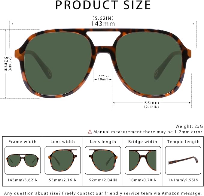 YDAOWKN Retro Square Aviator Sunglasses for Womens Mens Vintage 70s Double Bridge Sun Glasses