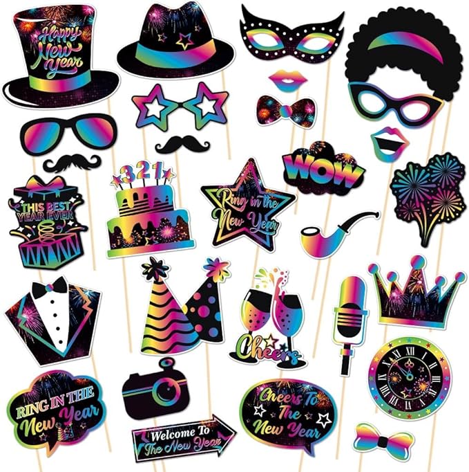 New Year’s Photo Booth Props 2026 – Pack of 29, New Year’s Eve Party Supplies 2026 | New Year’s Eve Photo Booth Props 2026 | Happy New Year Decorations 2026 Props