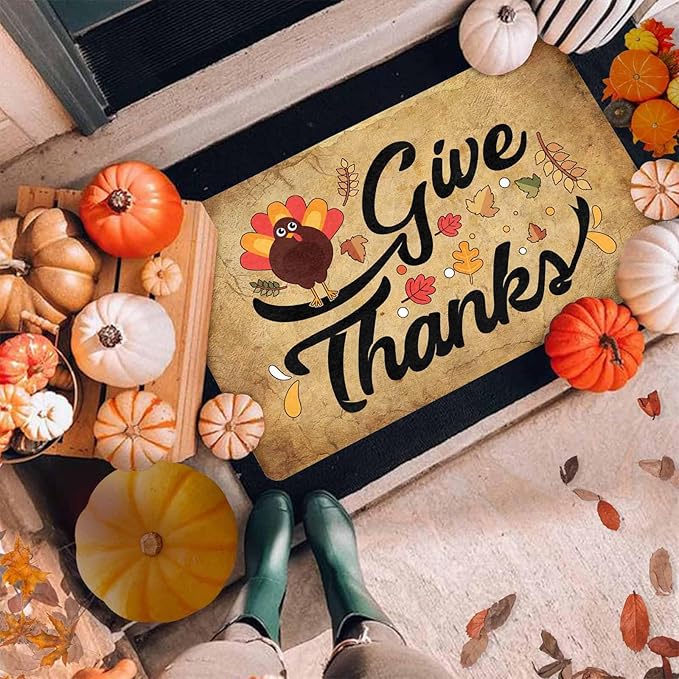 InterestPrint Happy-Thanksgiving Welcome Mat for Front Door Autumn Turkey Doormat Floor Mats Indoor Outdoor Home Living Room Kitchen Thanksgiving Decoration, 30"x18"inch