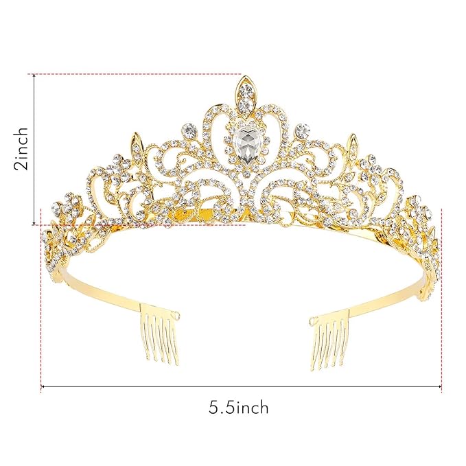 Makone Crowns for Women Princess Tiaras for Girls Queen Crown and Comb Tiara for Wedding Birthday Pageant Bridal Prom Christmas Gift (Style4-Gold)
