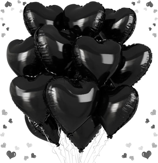 Black Heart Balloons, 18 Inch Black Heart Shape Balloon, 12PCS Large Helium Foil Romantic Balloons for Birthday Graduation Marriage Wedding Bridal Engagement Party Anniversary Decoration