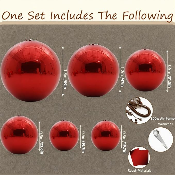 6PCS Red Inflatable Mirror Ball,Big Shiny Balls Inflatable,Reusable PVC Mirror Balls,Large Hanging Balloon Disco Ball with Air Pump for Wedding Event Birthday Party Decor