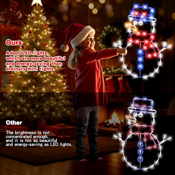 Christmas Window Silhouette LED Lights Decorations 16", Pack of 2 Sign Lighted Snow Man and deer head 16"Plug-in Christmas Window Lights with 50 Bulbs for Holiday Indoor Wall Door Glass Decor