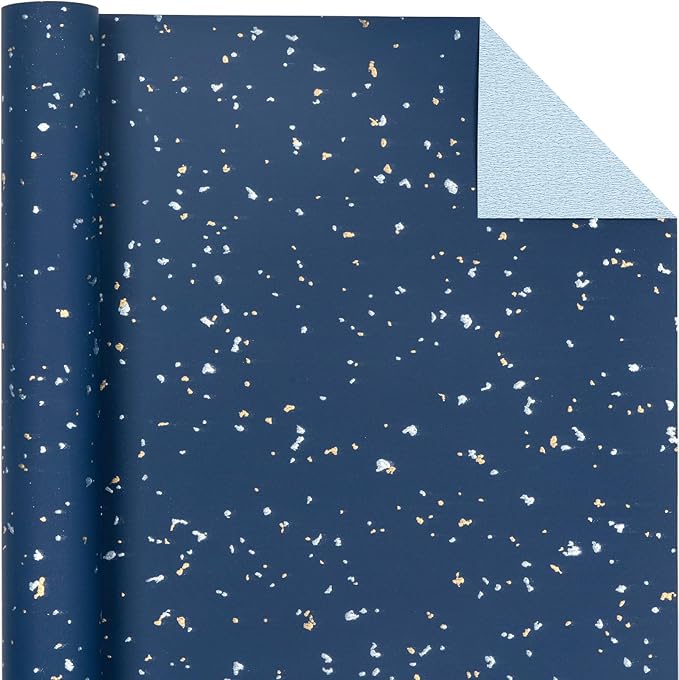 WRAPAHOLIC Navy Blue Wrapping Paper Roll - Mini Roll - 17 Inch x 16.5 Feet - Navy Blue Gold Design with Silky Touch Perfect for Birthday, Wedding, Baby Shower, Holiday